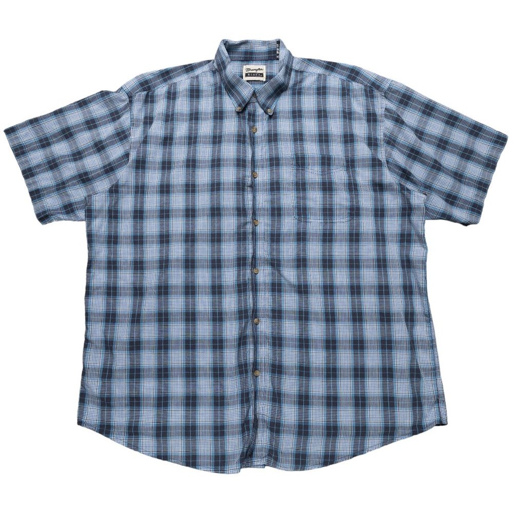 Wrangler Riata Short Sleeve Button Down Shirt Mens Size 3X Blue Plaid Western